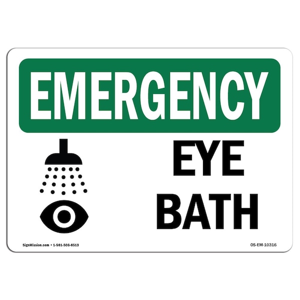Safety Sign, OSHA EMERGENCY, 7" Height, Aluminum, Eye Bath, Landscape